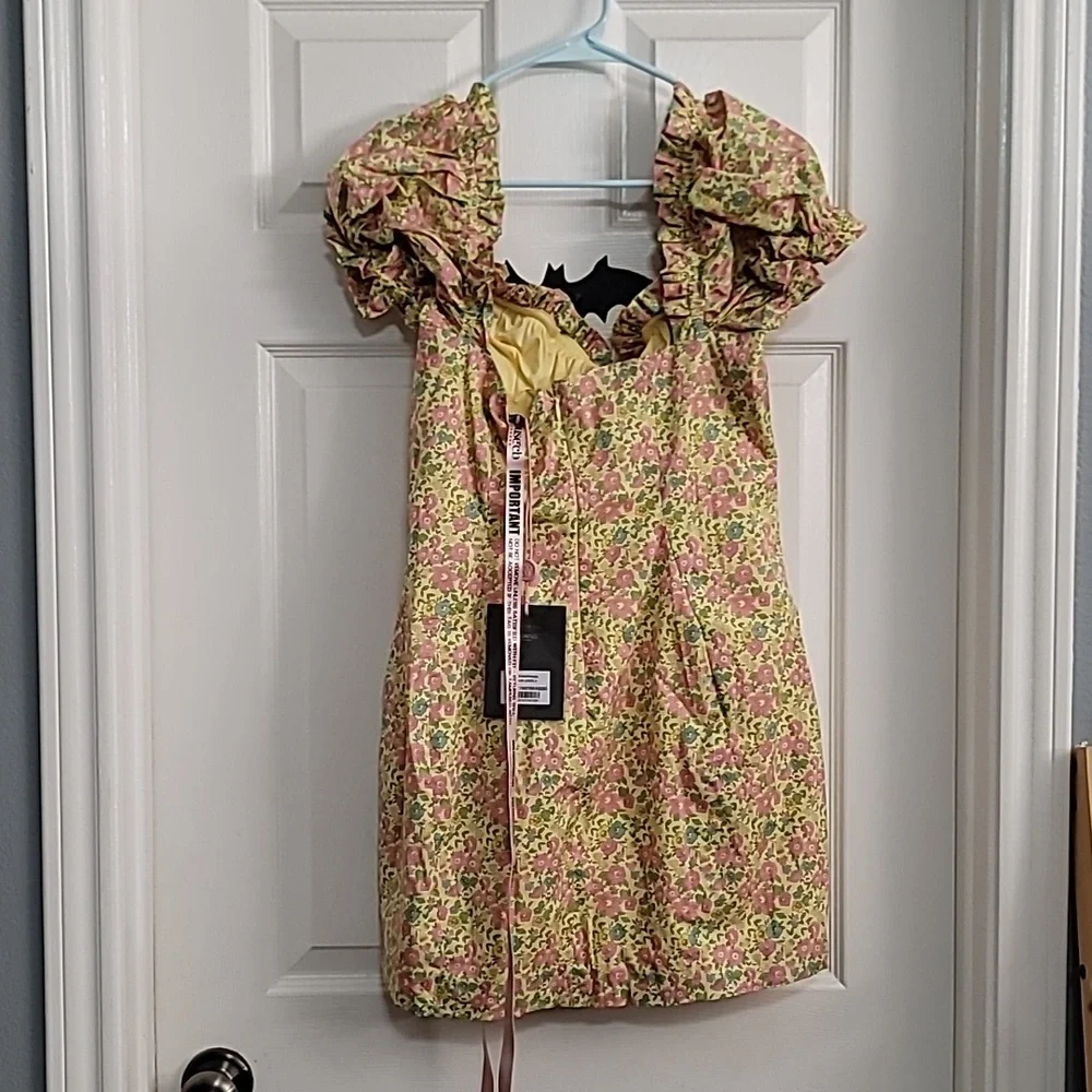 New 🩷 House of CB Tanaya Vintage Floral Puff Sleeve Mini Dress L+ - Picture 4 of 8